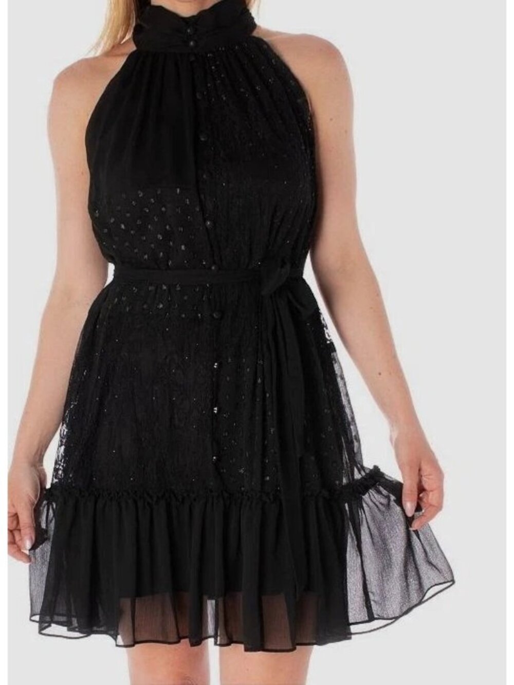 Taylor Womens Lace Halter Cocktail Party Dress Faux Wrap Black Size 2 NWT